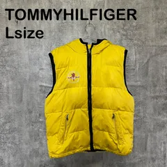 【k-647】TOMMY HILFIGER トミーヒルフィガー Lサイズ ダウンベスト フード付き イエロー 刺繍ロゴ リバーシブルのサムネイル