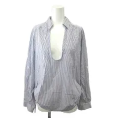 ミッシェルクラン MICHEL KLEIN シャツ ブラウス 38 青 ブルー ストライプ柄 Vネック 長袖 /MD ■ECC006のサムネイル