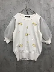 QUEENS COURT クイーンズコート お花 ビジュー シアースリーブ ニット セーター size2/アイボリー ■◆ レディースのサムネイル