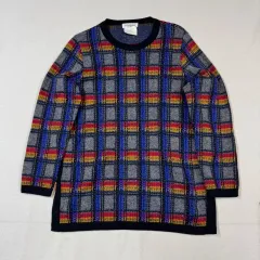 M) YVES SAINT LAURENT イヴ・サンローラン CHECK ゴールド ボタン ニット フランス製のサムネイル