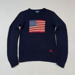 M) POLO RALPH LAUREN ポロラルフローレン ポロ ネック ネイビー 星条旗 ラルフローレン ラウンドネック セーター ニットのサムネイル