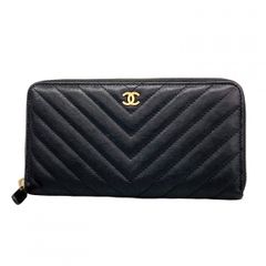 CHANEL レディース 長財布 シェブロン ラウンドファスナー Vステッチ