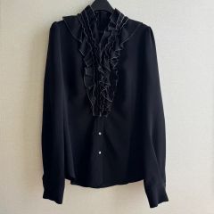 美品✨コムデギャルソン ブラックサテン フリル前立て長袖シャツ