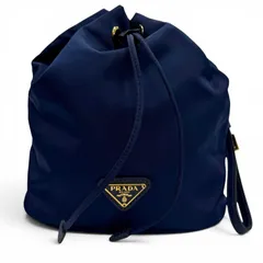 極美品★PRADA プラダ 1N1863 ROYAL レザー使い トライアングルロゴ テスート 巾着型 ポーチ ゴールド金具 イタリア製 レディースのサムネイル
