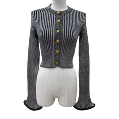 極美品☆LOUIS VUITTON ルイヴィトン 22SS LVロゴボタン トランペットスリーブ 長袖ニット カーディガン トップス ブラック系 XS 正規品のサムネイル