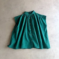美品　YAMMA ヤンマ産業 会津木綿 バンドカラー　ブラウス 美品 / 山田木綿織元 会津木綿 / バンドカラー フレンチスリーブ
