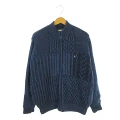 ハッシュパピー Hush Puppies ニットブルゾン ジャケット 裏キルティング M 青 ブルー ジップアップ 長袖 /AH35 ■ECB006のサムネイル