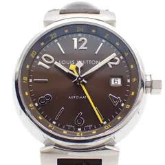 ルイヴィトン タンブール GMT 自動巻き メンズ 腕時計 ブラウン文字盤 純正革ベルト Q1131【いおき質店】のサムネイル