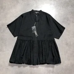 WQ1276●HAVERSACK：ギンガムジャガードバンドカラーバルーンシャツ  622526 ●0● 黒 定価￥41800 ハバーサック Gingham jacquard baloon blouse ロング丈 ブラウスのサムネイル