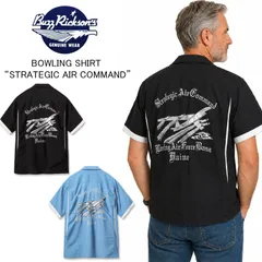 BUZZ RICKSON'S  バズリクソンズ  ボウリングシャツ　BOWLING SHIRT “STRATEGIC AIR COMMAND” BR39735 ミリタリー 夏 半袖 おしゃれ ブラック ライトブルーのサムネイル