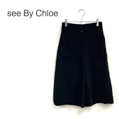 see By Chloe シーバイクロエ セミフレアワイドハーフパンツ ステッチデザイン ハイウエスト無地 ドライタッチ size36 ブラック ポリエステル 綿のサムネイル
