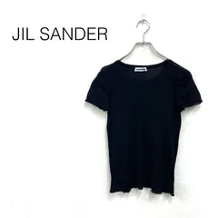 JIL SANDER ジルサンダー イタリア製 シアーコットンニットトップス リブ フレンチスリーブ コンパクト クルーネック 無地 size38 ブラック 綿のサムネイル