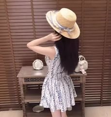 新品 チュニックワンピース フレア Aライン 花柄 着痩せ f m l ll 夏