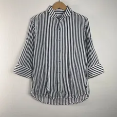 MORGAN HOMME モルガンオム シャツ 七分袖 ストライプ柄 ロールアップスリーブ フロントボタン レギュラーカラー コットン100% モード カジュアル ホワイト×ブラック サイズL  NA365のサムネイル