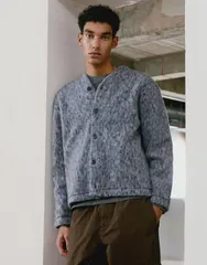 トップマン メンズ アウター カーディガン ウール Topman wool mix textured leopard cardigan Gray グレーのサムネイル