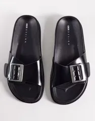 エイソス レディース シューズ サンダル ASOS DESIGN Farley wide strap flat sandals Black ブラックのサムネイル