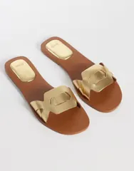 マンゴ レディース シューズ サンダル Tシャツ Mango Teen slides GOLD ゴールドのサムネイル