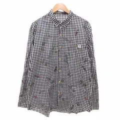 パパス Papas ボタンダウンシャツ 長袖 ギンガムチェック ロゴ LL 白 ホワイト 紺 ネイビー /JSのサムネイル