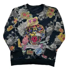 Ed Hardy エド・ハーディー Rhinestone Tiger Sweatshirt ラインストーン タイガー スウェットシャツ ブラック タグなしのサムネイル