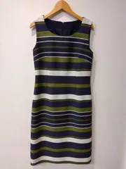 M20　MISS ASHIDA　ミスアシダ　ワンピース　ネイビー×カーキ×ホワイト　マルチボーダー　ノースリーブ　7号のサムネイル