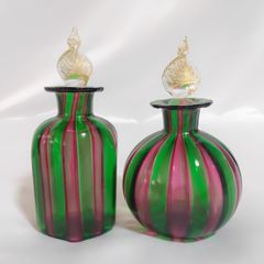 2個 MURANO ムラノガラス 花瓶 ベネチアングラス 一輪挿し ストライプ