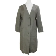ノンブルアンペール NOMBRE IMPAIR 18SS フレンチリネンVカラーコート 01-1-00-003-7-1 ミドル丈 フリーサイズ カーキ ベルト欠損 /Xのサムネイル