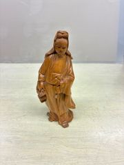 一助 作】飛騨一位一刀彫 観音菩薩像 木彫り 置物 昭和レトロ 希少品
