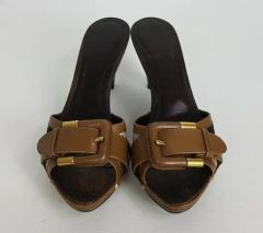 美品】✨LOEWE ロエベ 24cm ミュール シボレザー 茶 ロゴ刻印 37