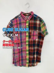 CUBE SUGAR キューブシュガー シャツ/ブラウス M レッド コットン リネン・麻 チェック柄 ミドル丈 半袖 ボタンダウン メンズのサムネイル
