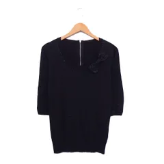 ウィルセレクション WILLSELECTION チュニック ニット 七分袖 Uネック リボン ビジュー 1 ブラック 黒 /KT21のサムネイル