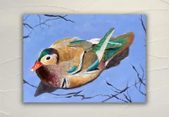 『おしどり』油絵　原画のサムネイル
