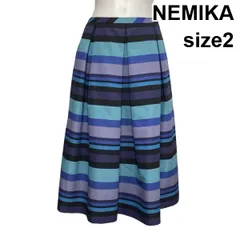 ◇ ネミカ NEMIKA ロングスカート フレアシルエット Aライン マルチボーダー柄 ボトムス ブルー系 マルチカラー 2 M 9号 レディース S6G047のサムネイル