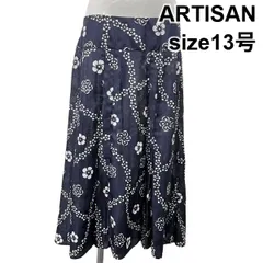 □ アルチザン ARTISAN スカート ロング丈 フレア 花柄 総柄 大きいサイズ ネイビー 13号 XL レディース S6G033のサムネイル