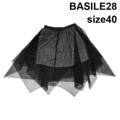 □ バジーレベントット BASILE28 チュールスカート ひざ丈 アシンメトリー ヘム レイヤード 透け感 黒 40 L 11号 レディース S6G034のサムネイル