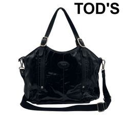 TOD'S トッズ シグネチャー エナメル チェーントートバッグ ブラック TOD'S トッズ シグネチャー エナメル チェーントートバッグ ブラック