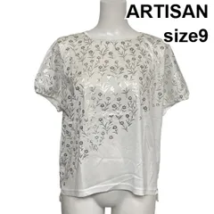 □ アルチザン ARTISAN プルオーバーカットソー Tシャツ 半袖 クルーネック 花柄 箔押しプリント 白 綿100％ 9 M 9号 レディース S6G027のサムネイル