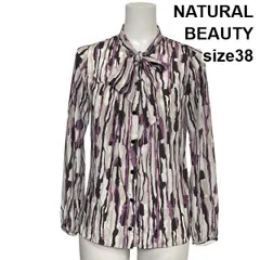 ◇ ナチュラルビューティー NATURAL BEAUTY ボウタイブラウス シャツ 長袖 変形ストライプ 総柄 マルチカラー 38 S 7号 レディース S6G024のサムネイル