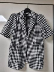 Max Mara テーラード半袖リネンジャケット サイズ40 黒白チェック 