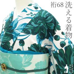 麻 ちぢみ洗える夏着物 総手縫い仕立て 洗い済み 水色草花 - メルカリ