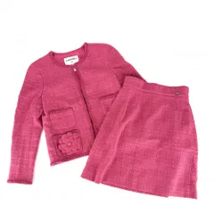 在庫一掃 シャネル セットアップ レディース ノーカラージャケット スカート ココマーク アパレル 服 CHANEL ピンク シルバー金具 ウール  ナイロン  モヘア  春 秋【中古品】のサムネイル