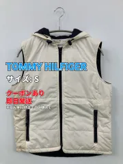 TOMMY HILFIGER トミーヒルフィガー ダウンベスト S ホワイト 無地 ブランドロゴ ライン柄 フードあり メンズ レディースのサムネイル