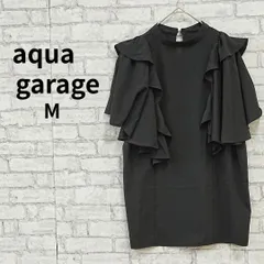 aquagarage スタンドカラーフリル袖ブラウス M 黒のサムネイル