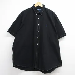 XL/古着 ラルフローレン 半袖 ブランド シャツ メンズ 90年代 90s ワンポイントロゴ 大きいサイズ ロング丈 コットン ボタンダウン ブラック 26jun11のサムネイル