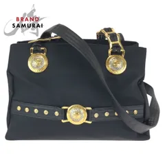 美品 VERSACE ヴェルサーチ ヴィンテージ サンバースト ブラック 黒 ゴールド金具 ナイロン/レザー  ショルダーバッグ トートバッグ 601359【中古】のサムネイル