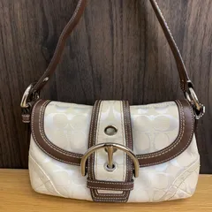 コーチ シグネチャー スモール ワンショルダーバッグ ホワイト×ブラウン 10296 ミニバッグ 肩掛け可 デカバックル COACHのサムネイル