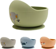 Wooden Teether 離乳食食器 ベビー用 くっつく 吸盤ボウル シリコン 赤ちゃん 滑り止め こぼれ防止 ひっくり返し防止 すくいやすい 吸着おわん 電子レンジ食洗器対応 お出産祝い ギフト プレゼント グリーン象さんのサムネイル