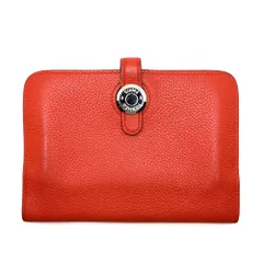 【楠本質店/元住吉】エルメス　HERMES　ドゴン　コンパクト　C刻（2018年）　レザー　レッド系　シルバー金具　コンパクト財布　レディース【中古】のサムネイル