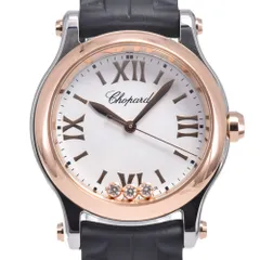 ショパール Chopard 8590 ハッピースポーツ 3Pダイヤモンド ホワイト クォーツ レディース 美品 箱付き 腕時計 O#148876のサムネイル