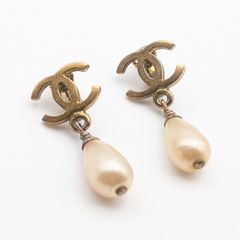 ヴィンテージCHANEL◇カメリア パール ドロップ型イヤリング シャネル
