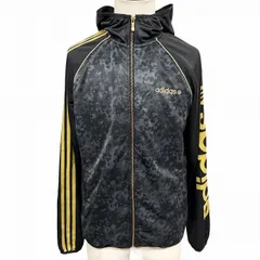 【中古】[印象AB] adidas NEO LABEL アディダス ネオレーベル フードジャケット パーカー スリムフィット メンズ M 黒×ラメ金×青系 ポリエステル100% 総柄 ハイネック 長袖 中国製 古着 しぶき柄 ラグランスリーブ 左胸にロゴ刺繍のサムネイル